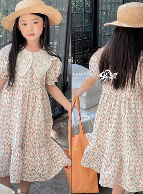 牛哆哆童装夏季新款女童韩版满印兔子碎花短袖连衣裙潮72165