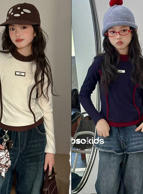 吾束wooso童装2025秋季新款女童洋气修身款长袖T恤打底衫潮55012