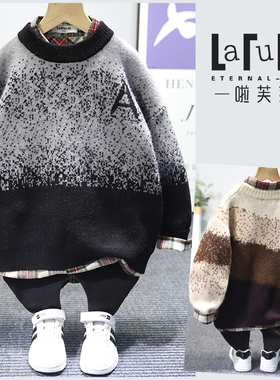 啦芙莱童装2024秋冬新款男女中大童拼色圆领点子毛衣针织衫潮3932