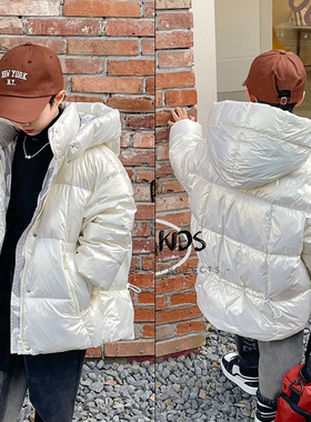 木瓜汁冬季新款男童女童亮面免洗白鸭绒羽绒服儿童外套28016