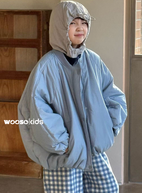 吾束wooso童装2025冬新款男女童韩版蓝色面包服棉衣夹棉夹克55181
