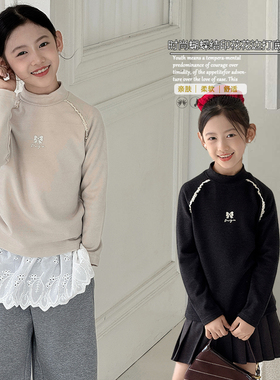 大E小e女童2025冬款半高领暖暖绒蝴蝶结花边打底衫磨毛T恤潮9923