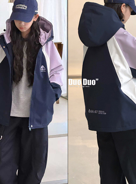 牛哆哆2025冬款男女童拼色夹棉冲锋衣中大童保暖棉服外套潮39515