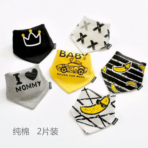 ins宝宝纯棉防水三角巾新款婴幼儿围兜围嘴儿童潮牌卡通口水巾