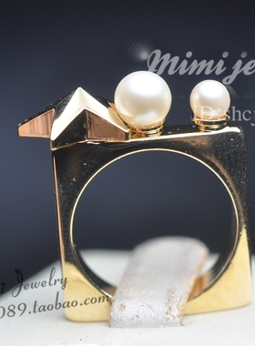 时尚风珍珠ins摩登复古方形戒指