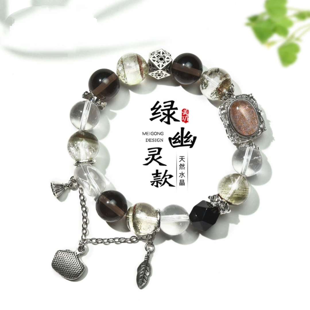 天然水晶原创设计绿幽灵手链魔盒流苏款绿幽灵聚财手串小红书同款