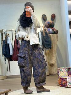 衣牧了然25922A色织提花口袋工装休闲裤100棉八分裤