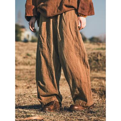 疯子张26春款脏染单层复古纹理感宽松休闲裤#08594