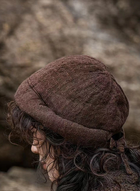 疯子张冬款复古做旧亚麻系带设计小盆帽#08395