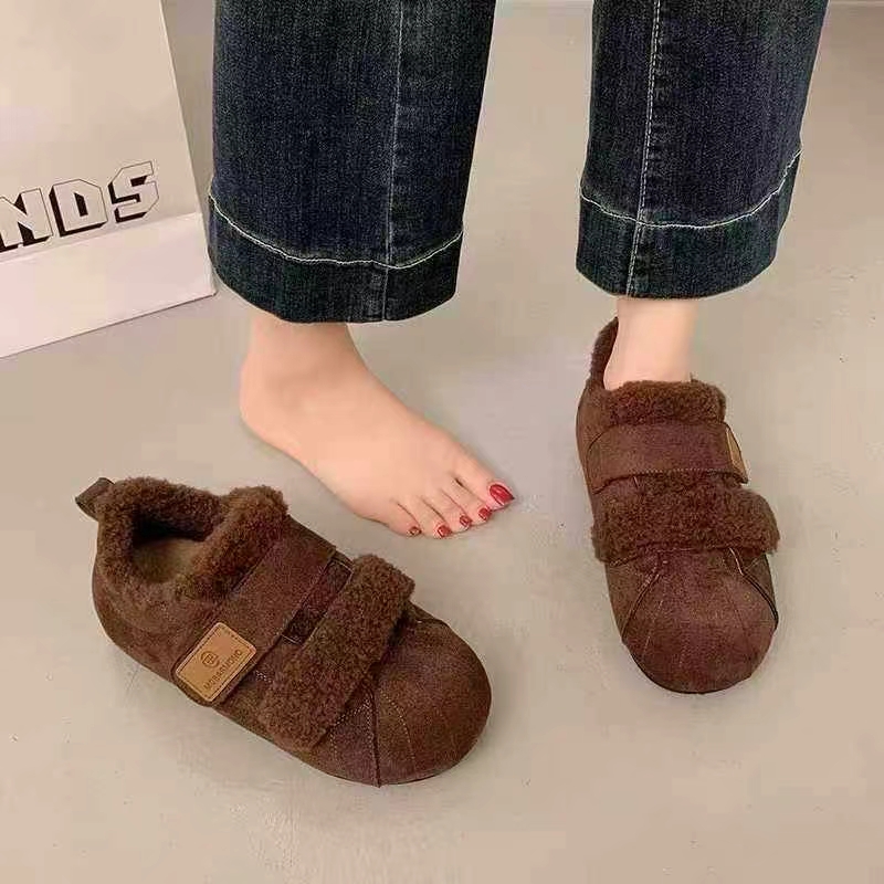 魔术贴羊羔毛加绒板鞋女休闲运动鞋2025冬季厚底保暖棉鞋潮