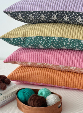 韩国进口纯棉枕套单人枕套四色水洗纱布棉碎花绗缝枕套50*70