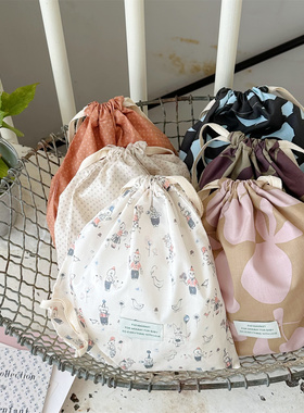 韩国自制多用途收纳袋轻便抽绳袋纯棉碎花小包便携收纳包化妆包