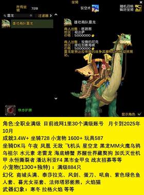 魔兽世界坐骑宠物收藏号！30个满级角色728坐骑1600+宠物3.4W成就