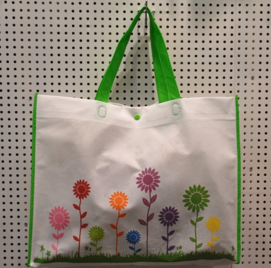 春夏礼品侧面纽扣袋印花无纺布服装购物环保袋白色花纹手提购物批