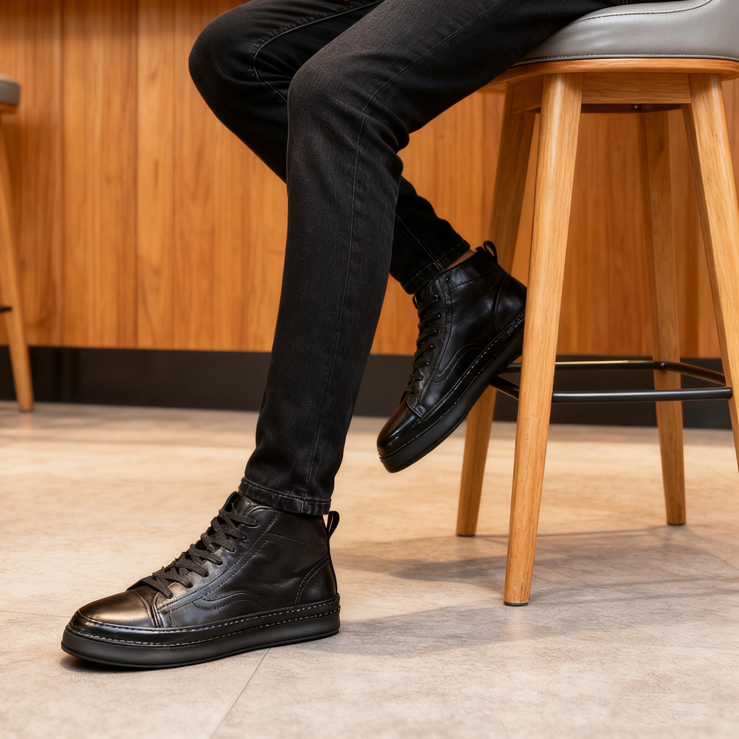 水洗头层牛皮中高帮鞋男鞋潮流加绒保暖马丁靴短靴冬机车靴皮鞋MD