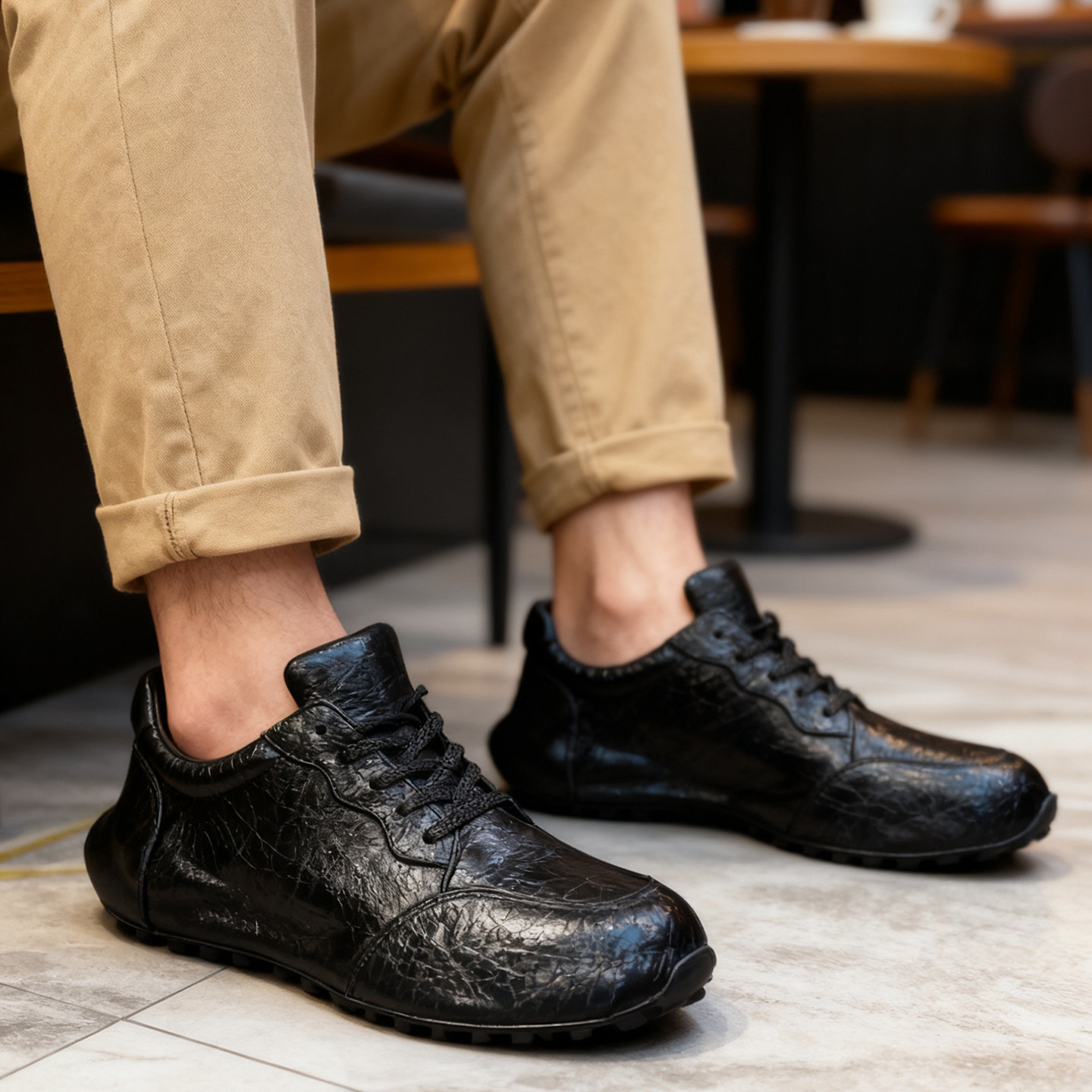 欧洲站秋冬真皮包底老爹鞋男厚底增高时尚休闲运动鞋牛皮奢侈品MD