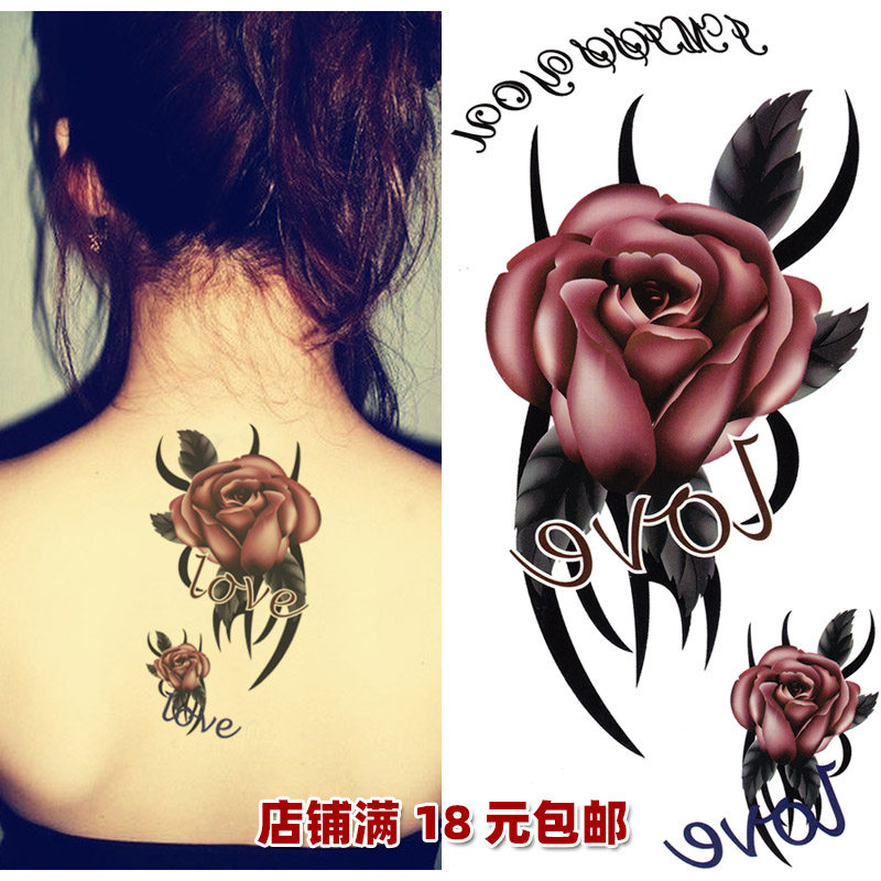 后脖子纹身贴女防水持久红色