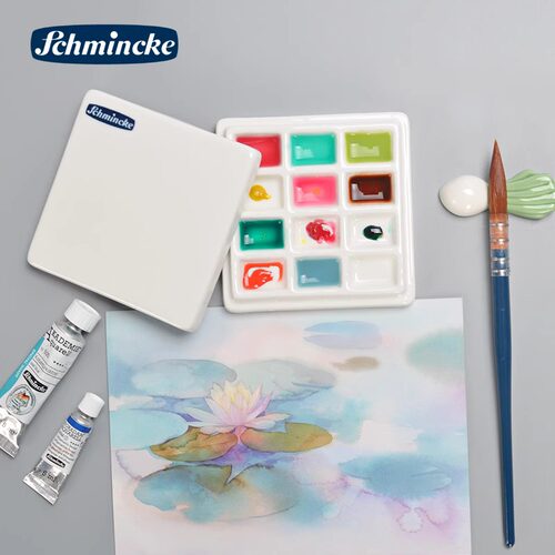 德国Schmincke史明克12格陶瓷调色盘 绘画陶瓷盖 美术丙烯水彩画