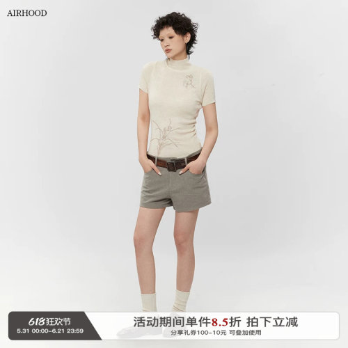 AIRHOOD 2026新中式半高领修身显瘦短袖女正肩内搭纯欲紧身上衣夏