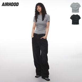 辣妹收腰设计短袖 短款 T恤女2025新款 修身 ins正肩上衣 夏季 AIRHOOD