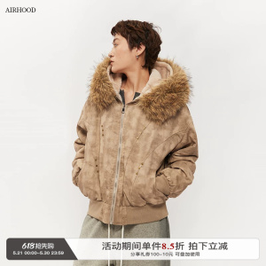 AIRHOOD 美式复古大毛领棉服男女冬季情侣宽松加绒加厚保暖外套