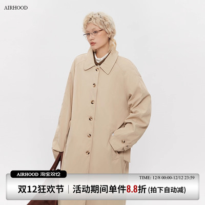AIRHOOD 卡其色长款风衣女2025秋冬季新款韩版高级感休闲大衣外套
