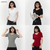 显瘦百搭正肩短款 AIRHOOD T恤女2025夏修身 白色v领短袖 上衣 基础款