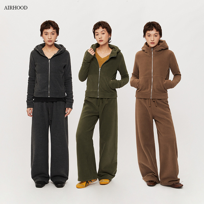 AIRHOOD 秋冬季复古摇粒绒连帽卫衣女保暖内搭打底拉链开衫外套
