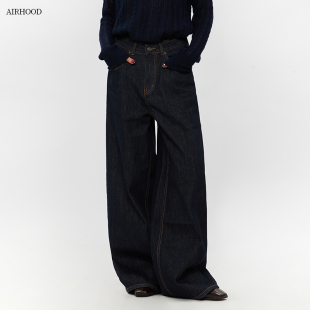 女高街vibe风阔腿休闲情侣裤 AIRHOOD 2025复古水洗直筒宽松牛仔裤