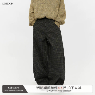 AIRHOOD 美式复古格子加绒加厚弯刀情侣休闲裤秋冬季直筒阔腿裤子