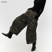潮牌男女8分休闲阔腿裤 AIRHOOD 美式 宽松迷彩七分裤 2025复古工装