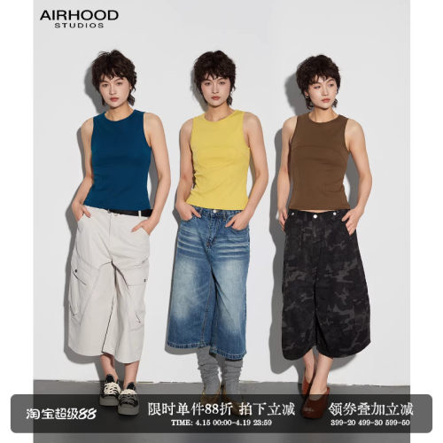 AIRHOOD 美式辣妹工字背心女外穿叠穿修身圆领短款运动无袖上衣夏