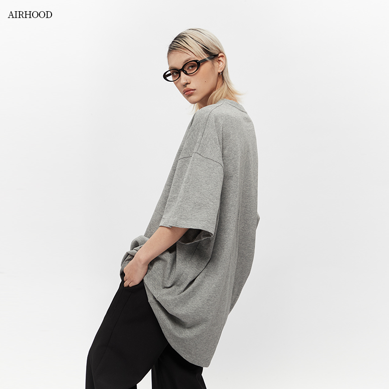 AIRHOOD美式中长款纯棉oversize休闲短袖T恤女大版宽松半袖上衣夏