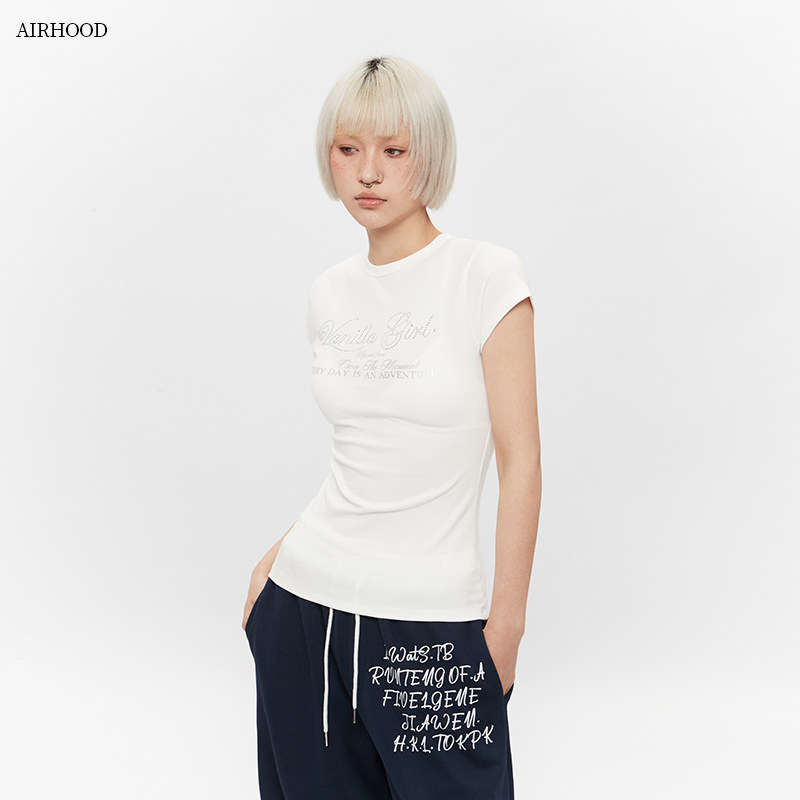 AIRHOOD 辣妹短款紧身上衣女夏季百搭修身显瘦小个子正肩短袖t恤图片