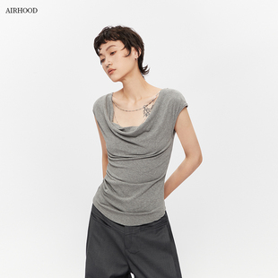 AIRHOOD荡领设计感项链辣妹收腰上衣女2025夏季 显瘦T恤 小飞袖 修身