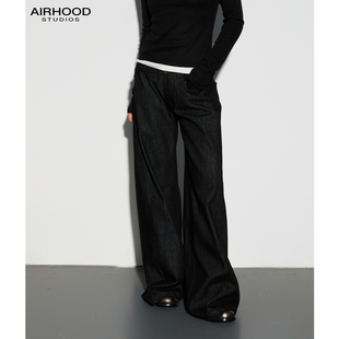 AIRHOOD 复古低腰阔腿牛仔裤男女黑色宽松直筒显瘦高级感垂坠长裤