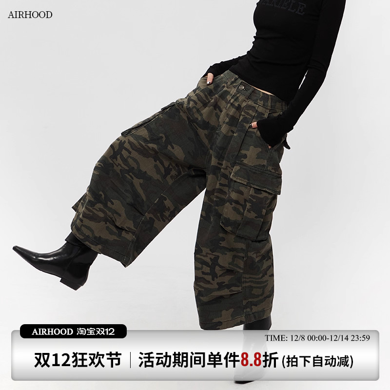 AIRHOOD 2025复古工装宽松迷彩七分裤美式潮牌男女8分休闲阔腿裤