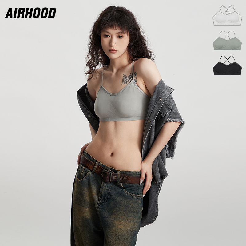 AIRHOOD 吊带内衣性感交叉带薄杯无钢圈美背带胸垫文胸罩小背心女