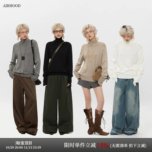 AIRHOOD 2026半高领短款毛衣女秋冬季修身保暖内搭打底纯色针织衫