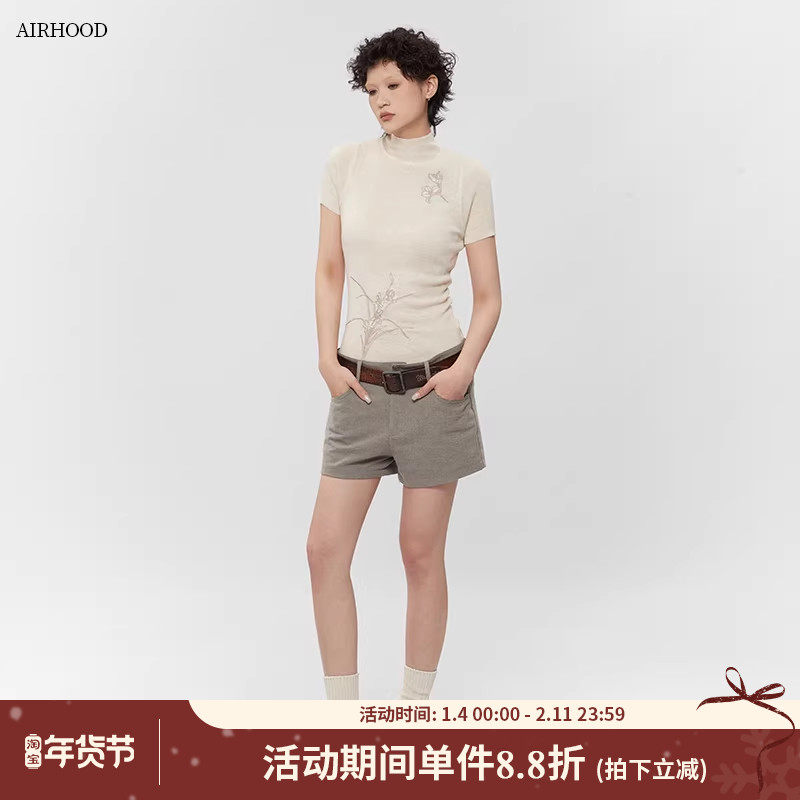AIRHOOD 2025新中式半高领修身显瘦短袖女正肩内搭纯欲紧身上衣夏,女装/女士精品,T恤,淘宝优惠券,粉丝福利购,淘宝优惠卷