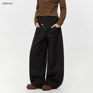 复古阔腿长裤 AIRHOOD 宽松垂坠情侣弯刀西裤 高级感美式 女 2025秋季