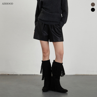 子 女韩系百搭休闲辣妹气质裤 AIRHOOD 2025秋冬欧美松紧腰PU皮短裤