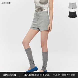 AIRHOOD 夏季灰色抽绳美式休闲短裤高腰辣妹修身显瘦百搭运动裤女