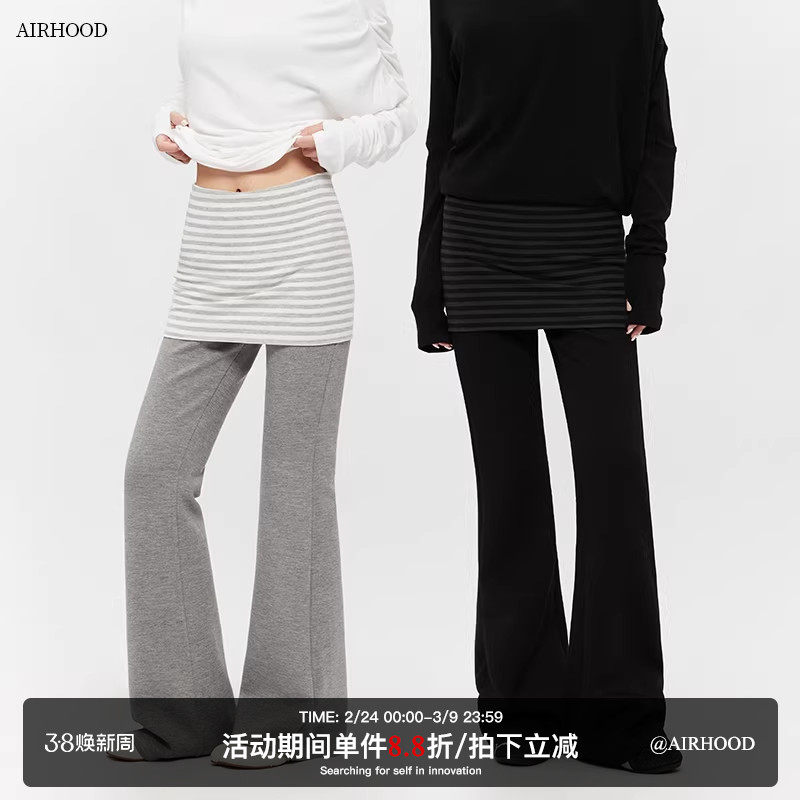AIRHOOD 秋冬运动瑜伽屁帘休闲裤女修身假两件加绒加厚微喇叭裤子