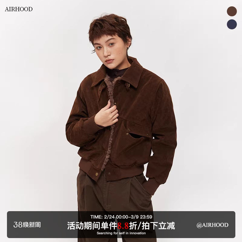AIRHOOD 2025冬季美式复古短款加厚外套女加绒夹棉美拉德夹克棉服