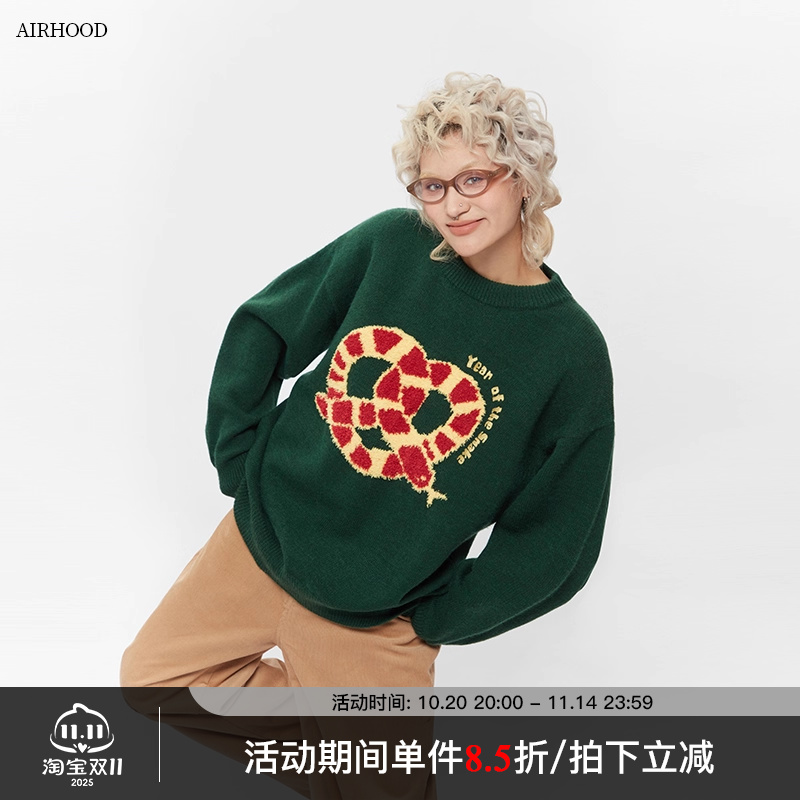 AIRHOOD 2025冬季软糯圆领套头情侣毛衣女美式宽松慵懒外穿针织衫