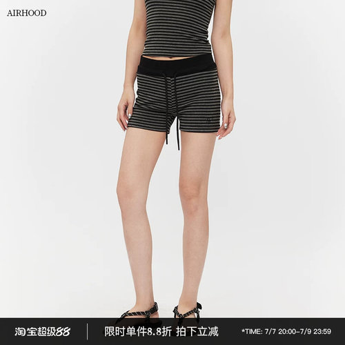 AIRHOOD 美式复古条纹夏季新款休闲短裤女高腰辣妹修身运动裤子