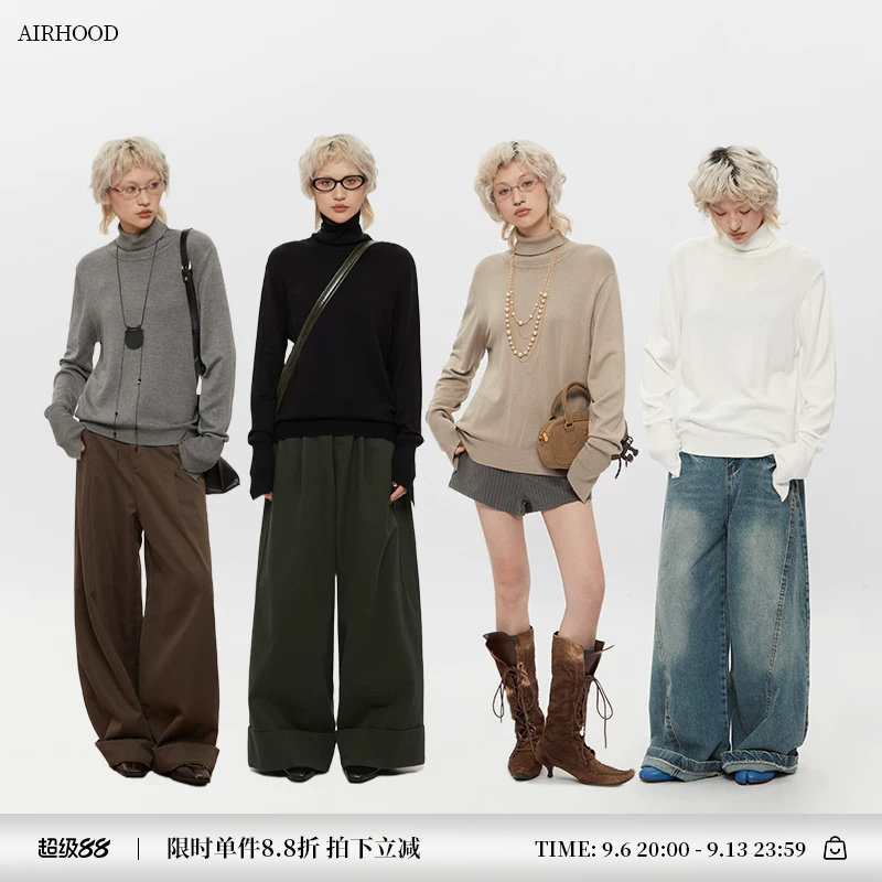 AIRHOOD 2025半高领短款毛衣女秋冬季修身保暖内搭打底纯色针织衫