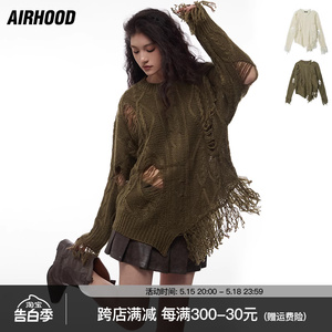 AIRHOOD 美式秋废土风镂空破洞毛衣女设计感不规则宽松慵懒针织衫