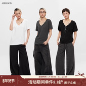 2026修身 简约V领短袖 T恤女大领口半袖 AIRHOOD 显瘦慵懒上衣夏季